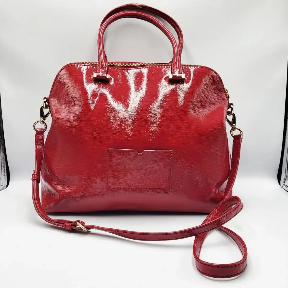 Kate Spade Cedar Street Margot Red Textured Patent Leather Dome Satchel Handbag